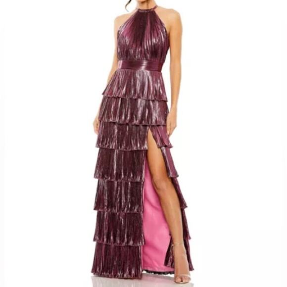 Mac Duggal Dresses & Skirts - Mac Duggal Rose High Neck Pleated Tiered Ruffle Metallic Gown Women’s Sz 10